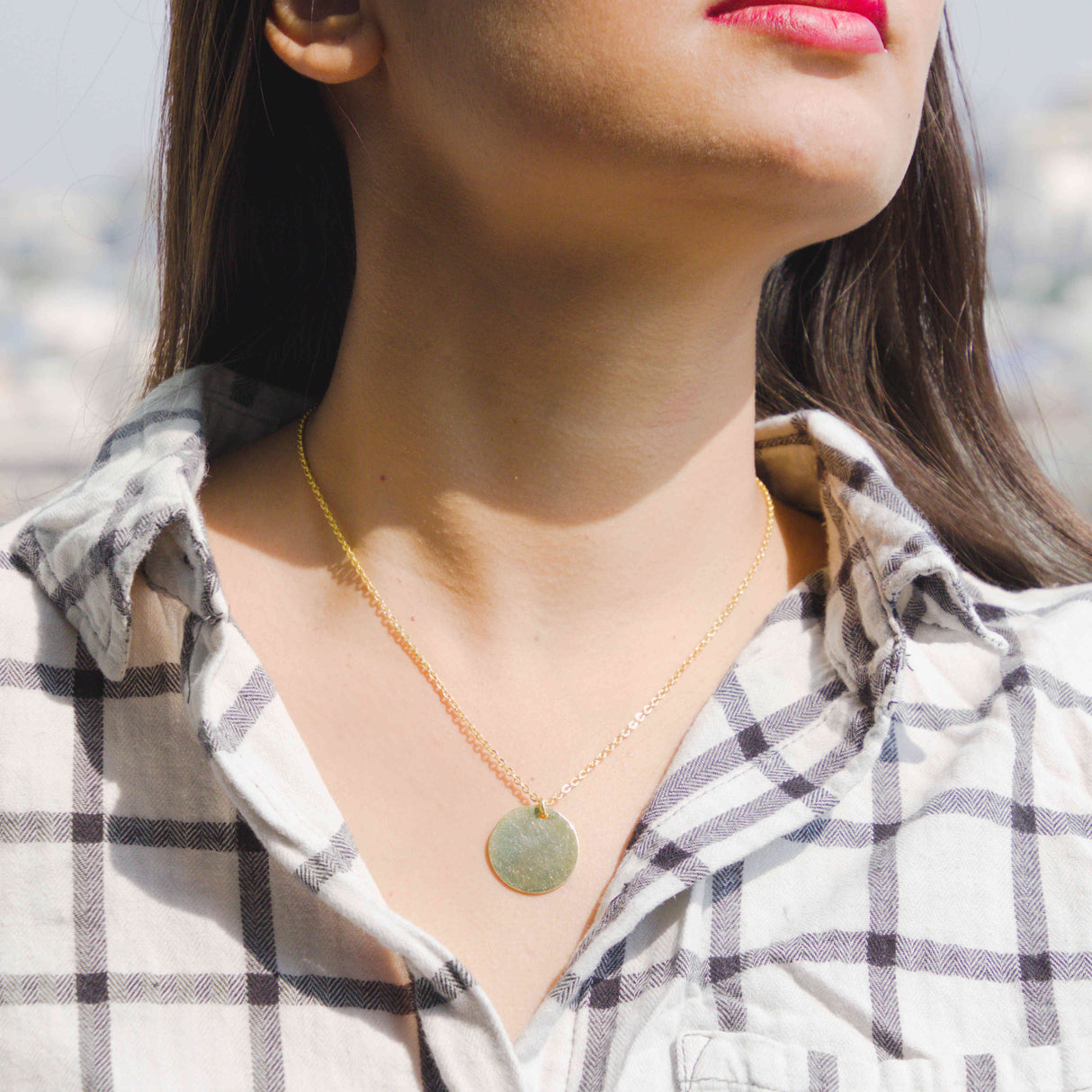 Golden Coin Pendant with Link Chain