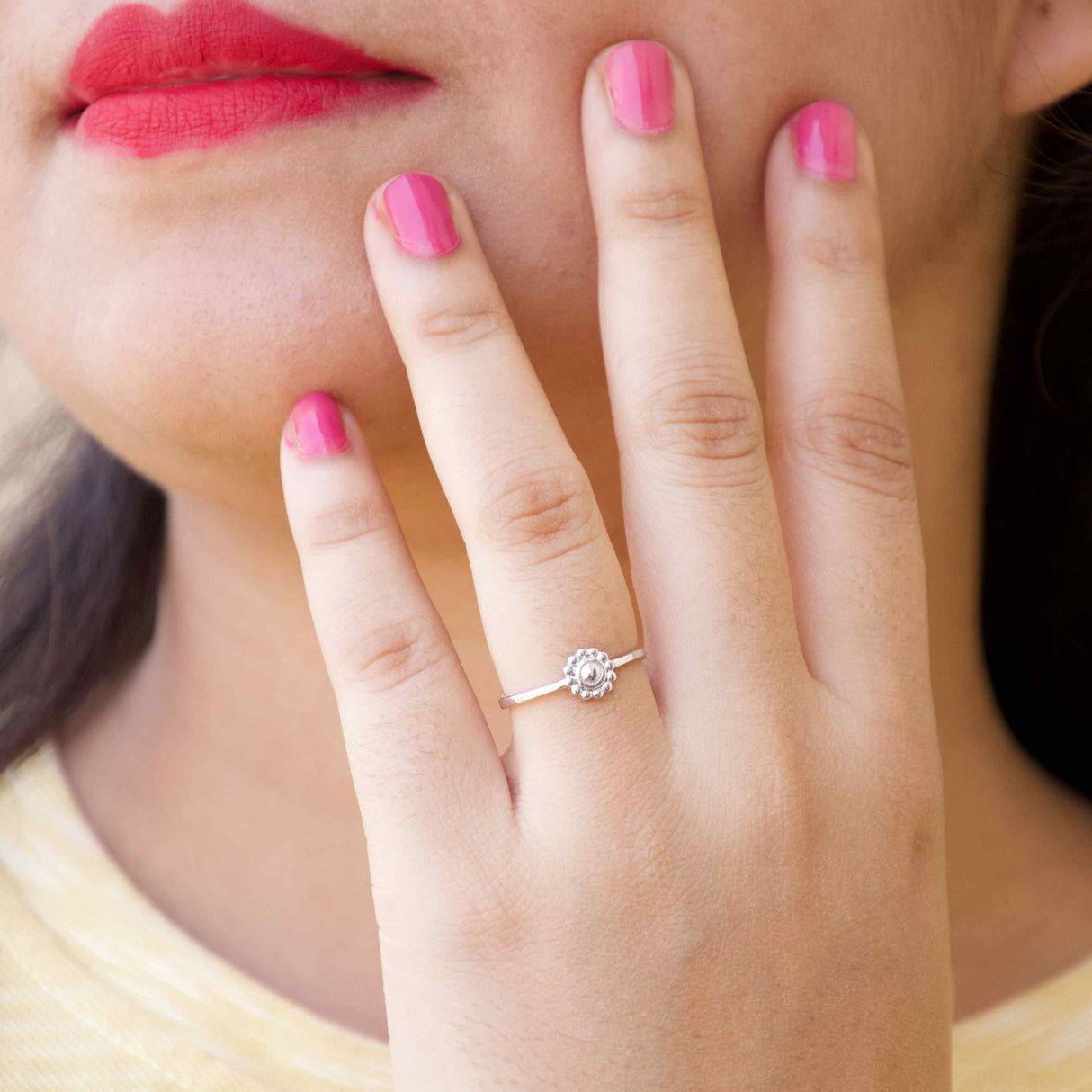Silver Petite Floral Ring