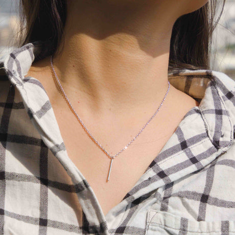 Silver Stick Pendant with Link Chain