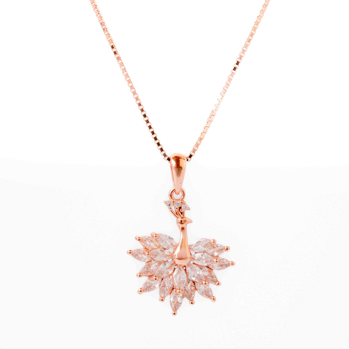 Peacock Elegance Rose Gold Pendant