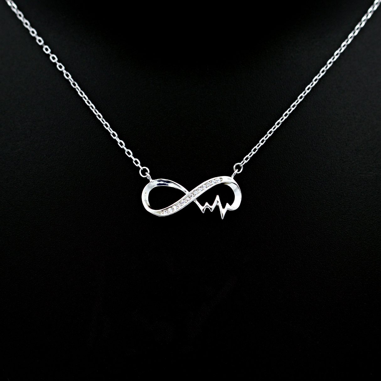Infinity Heartbeat Silver Pendant With Link Chain