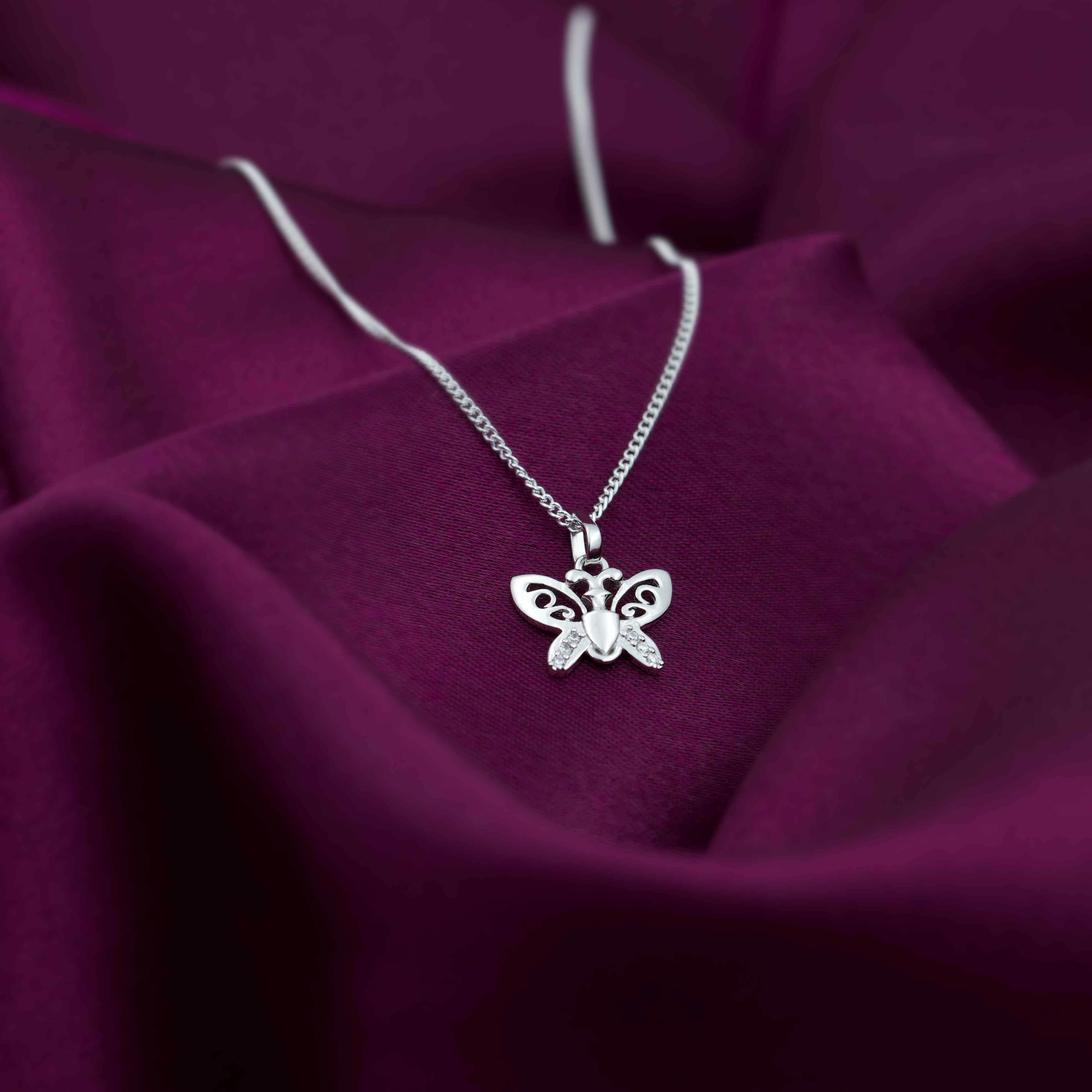 Silver Butterfly Pendant With Chain – Tahi