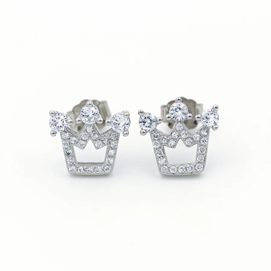 Silver Zircon Crown Earrings