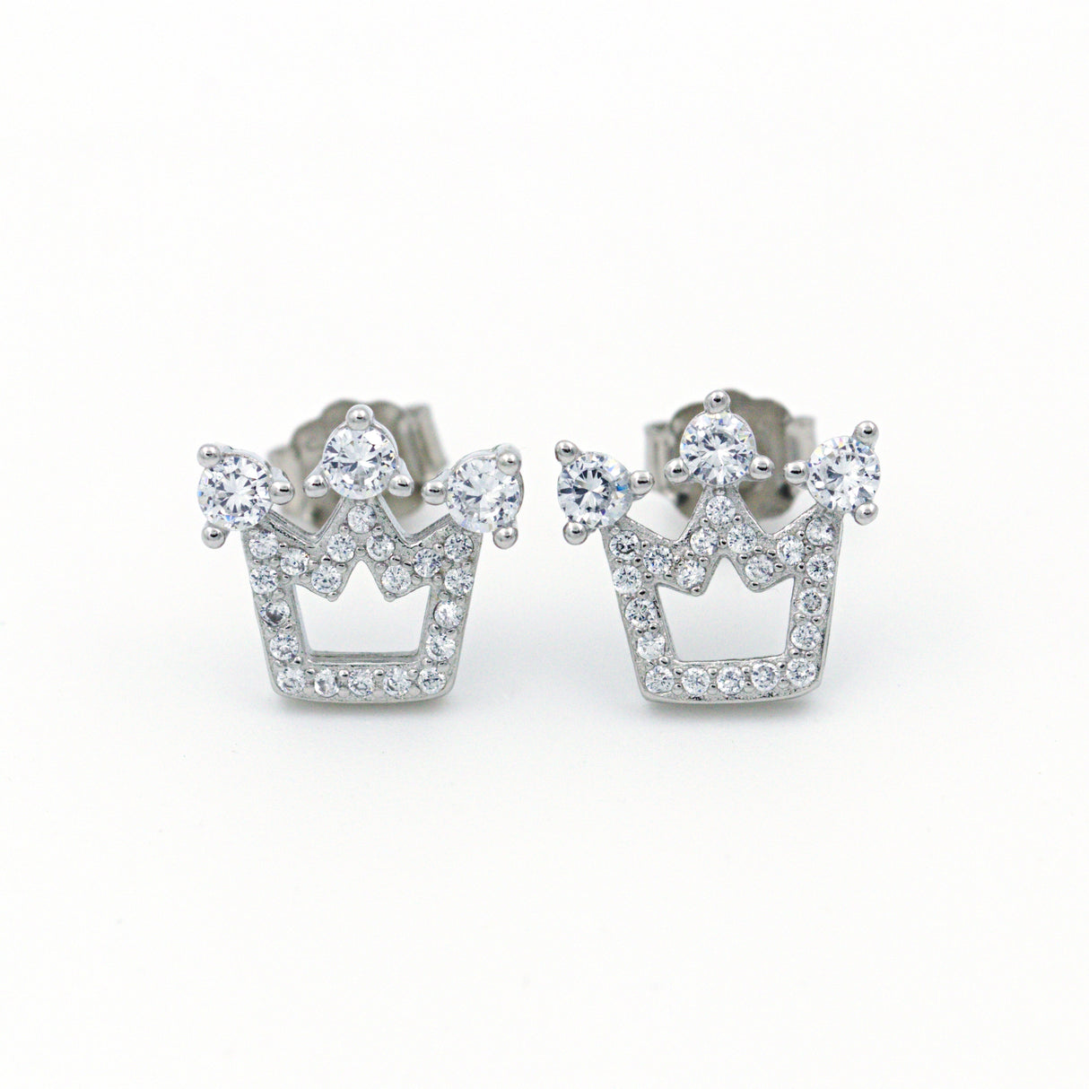 Silver Zircon Crown Earrings