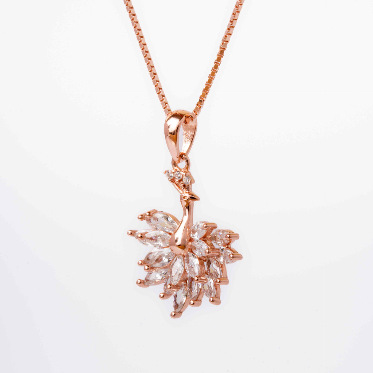 Peacock Elegance Rose Gold Pendant