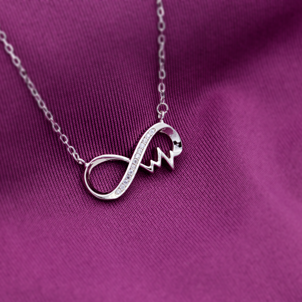 Infinity Heartbeat Silver Pendant With Link Chain