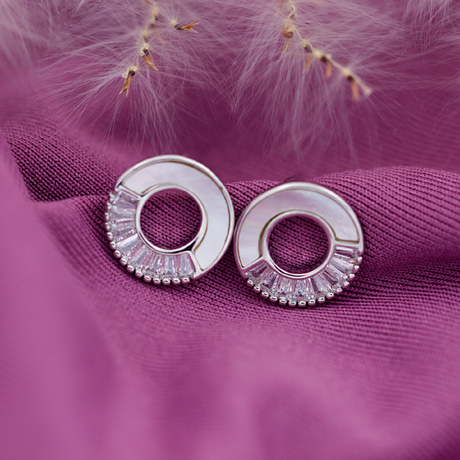 Silver Mother Of Pearl Circle Earrings