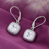 Silver Solitaire Square Earrings